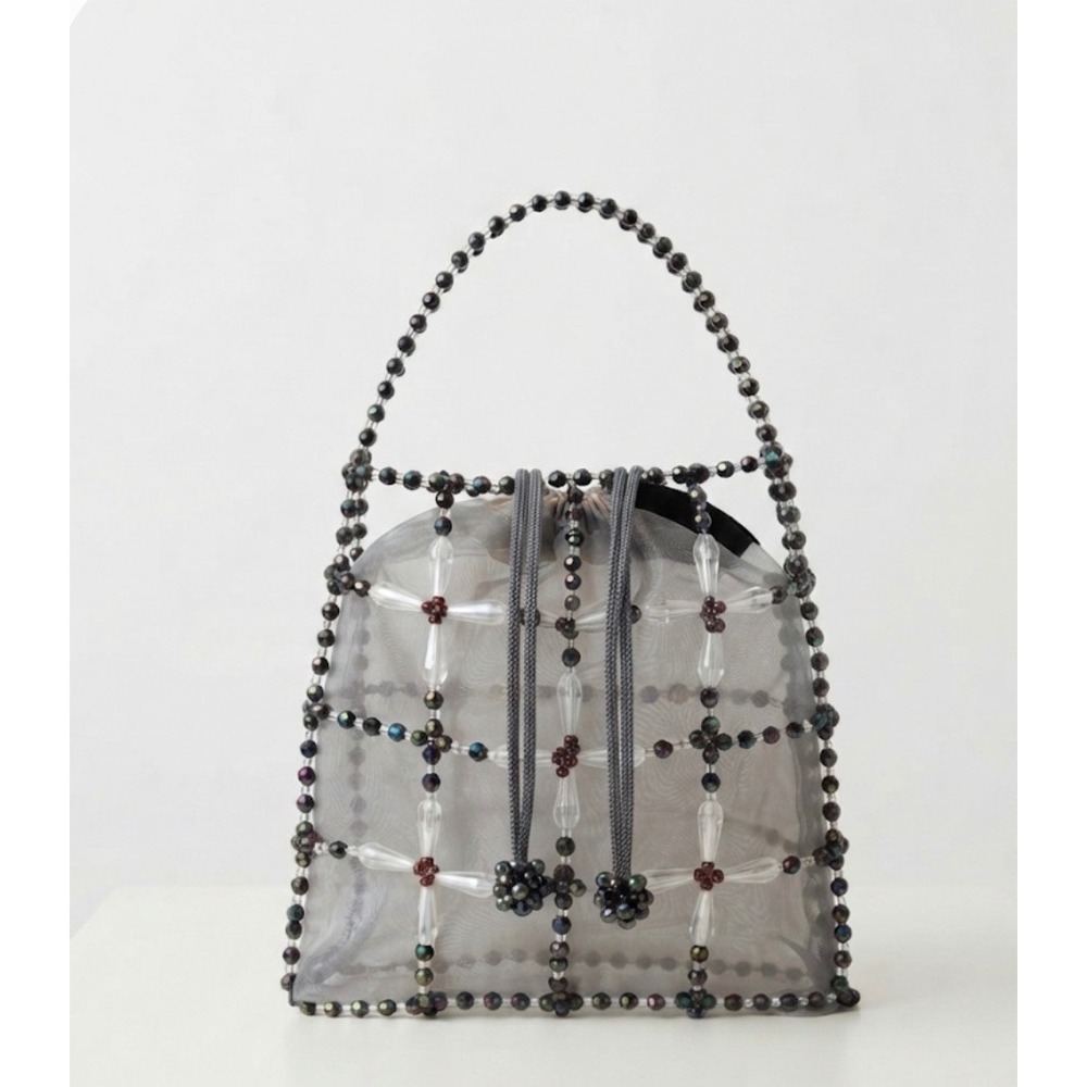 Mira & Kento Beaded Cage Handbag Iridescent Crystal Drawstring Bag Y2K Fairycore